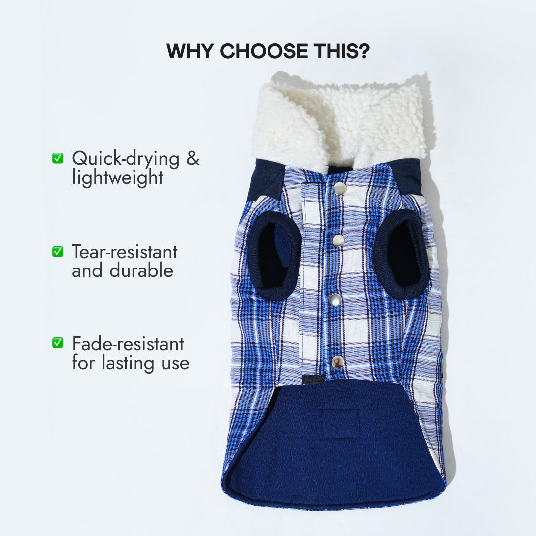 Pawfect Shield Puffer Jacket - Checkered Blue