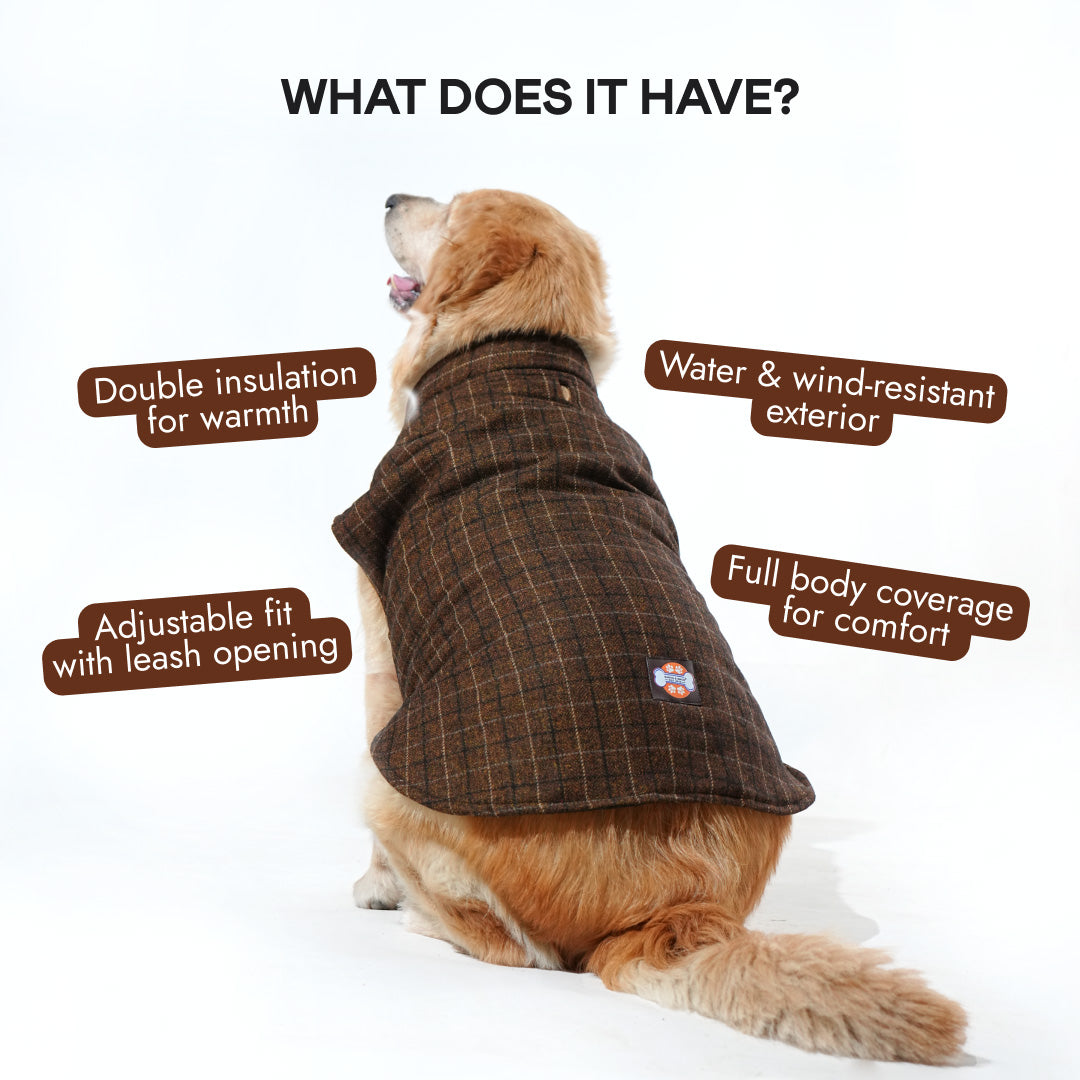 Pawfect Shield Puffer Jacket - Checkered Brown