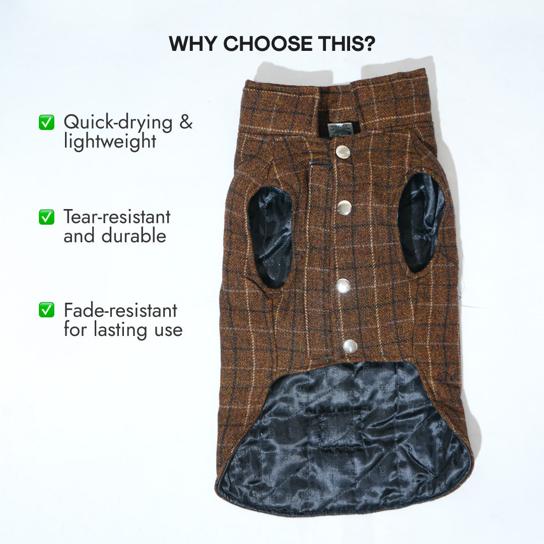 Pawfect Shield Puffer Jacket - Checkered Brown