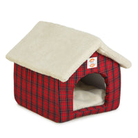 Dog Bed (Red/Cream Plaid & Fur Hut)