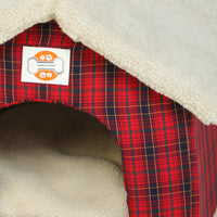 Dog Bed (Red/Cream Plaid & Fur Hut)