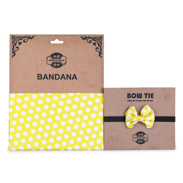 Yellow Polka Dot Twinning Bow & Bandana Set