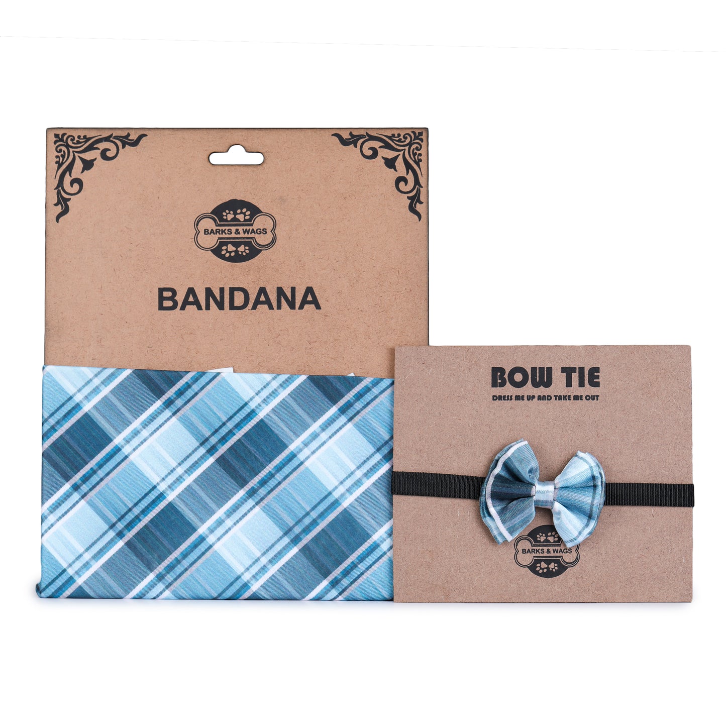 Blue Tartan Twinning Bow & Bandana Set