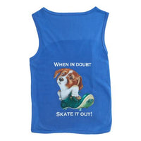 front side of blue-coloured sleeveless t-shirt for dogs