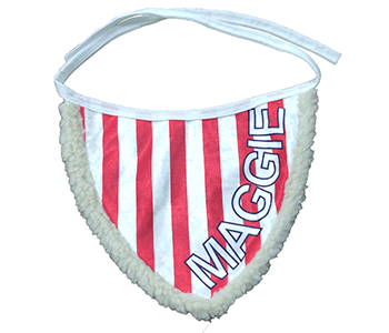 customised red and white coloured dog bandanas by Barks & Wags