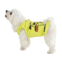 cute dog wearing lime green-coloured sleeveless t-shirt
