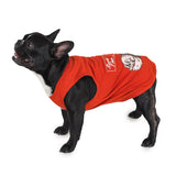 cute dog wearing red-coloured sleeveless t-shirt for dogs