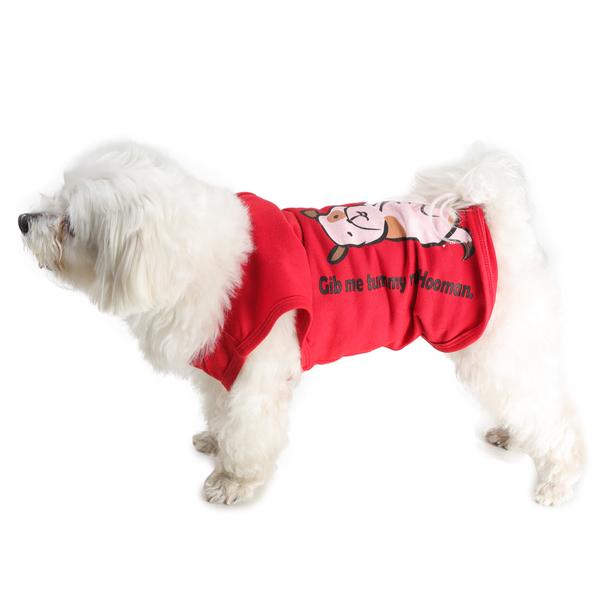 cute dog wearing red lightweight and sleeveless t-shirt for dogs