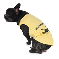 dog wearing yellow-coloured sleeveless t-shirt from Barks & Wags