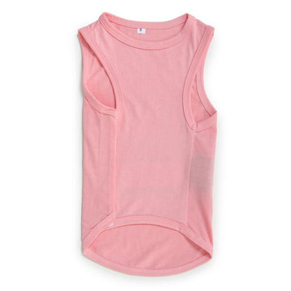 back side of pink-coloured sleeveless t-shirt for dogs