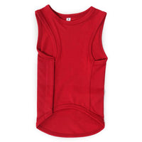 back side of red lightweight and sleeveless t-shirt for dogs