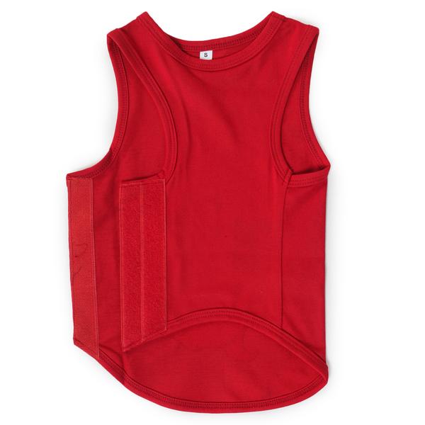 stylish red lightweight and sleeveless t-shirt for dogs