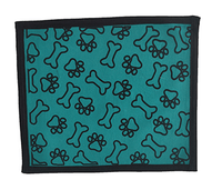teal blue coloured paw and bone printed dog mat
