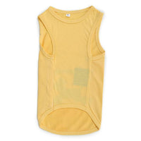 back side of yellow-coloured sleeveless t-shirt for dogs